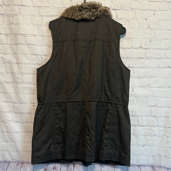 J.Jill Faux Fur Collar Vest - Olive Green - Picture 5 of 11
